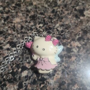 Authentic Hrllo Kitty Pendant Necklace 22" Chain In Silver